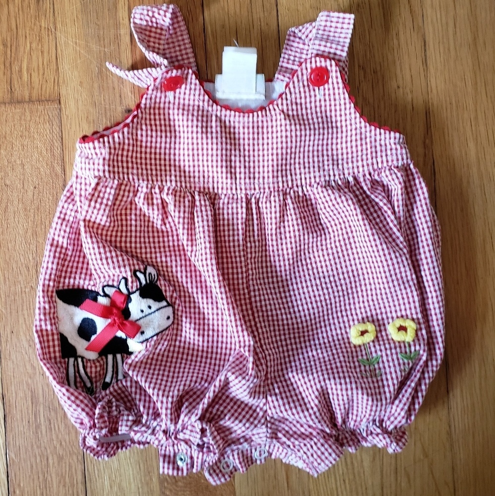 Vintage baby girl cow bubble romper- size 3-6m